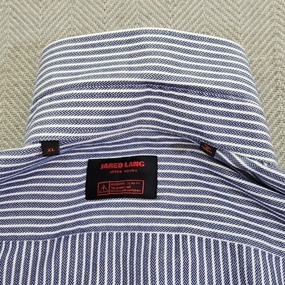 Jared Lang After Hours Shirt Men's XL Blue Cotton Herringbone Slim Fit Button-Up - Picture 2 of 16